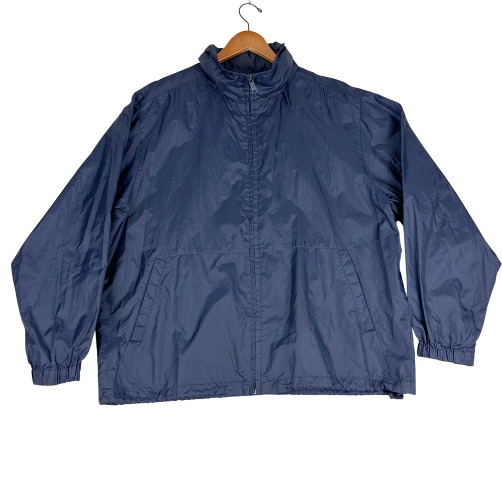 Vtg Eddie Bauer Ebtek Windbreaker Mens XL Blue Full Zip Packable Hood 100% Nylon